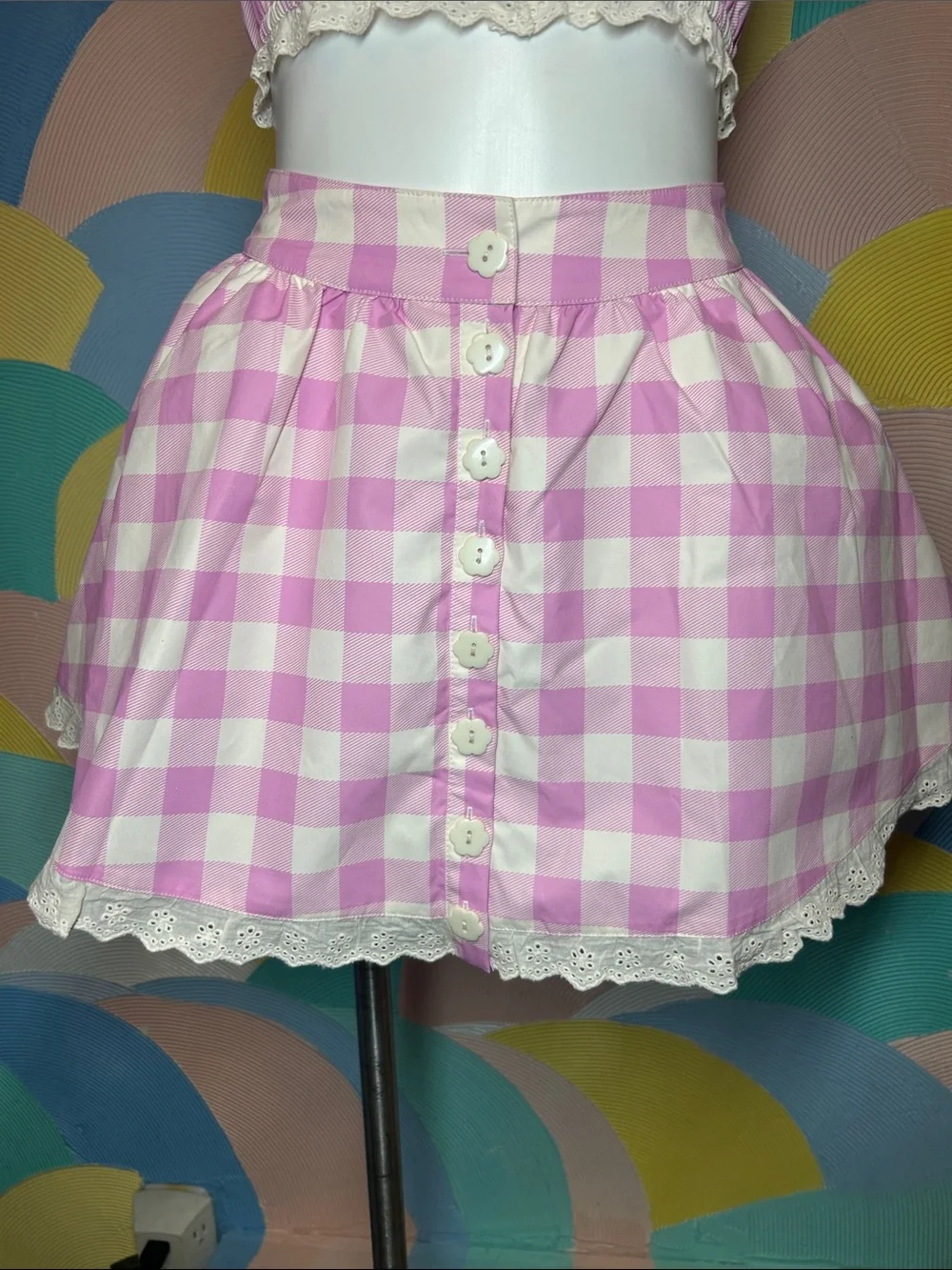 Sugar Thrillz Pink and White Gingham Crop Top & Skirt Set Sz S